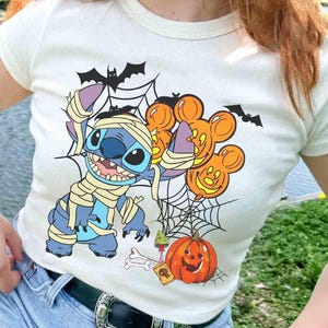 Disney Stitch and Angel Mummy Halloween Costume Shirt, Lilo and Stitch Halloween Shirt, Disneyland Halloween Family Matching Shirt image 3