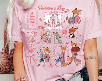 Retro Zootopia 2 Valentine Coquette Bow Shirt, Disney Couple Matching Shirt, Judy Hopps and Nick Wilde, Disneyland Valentine 2026 Tee