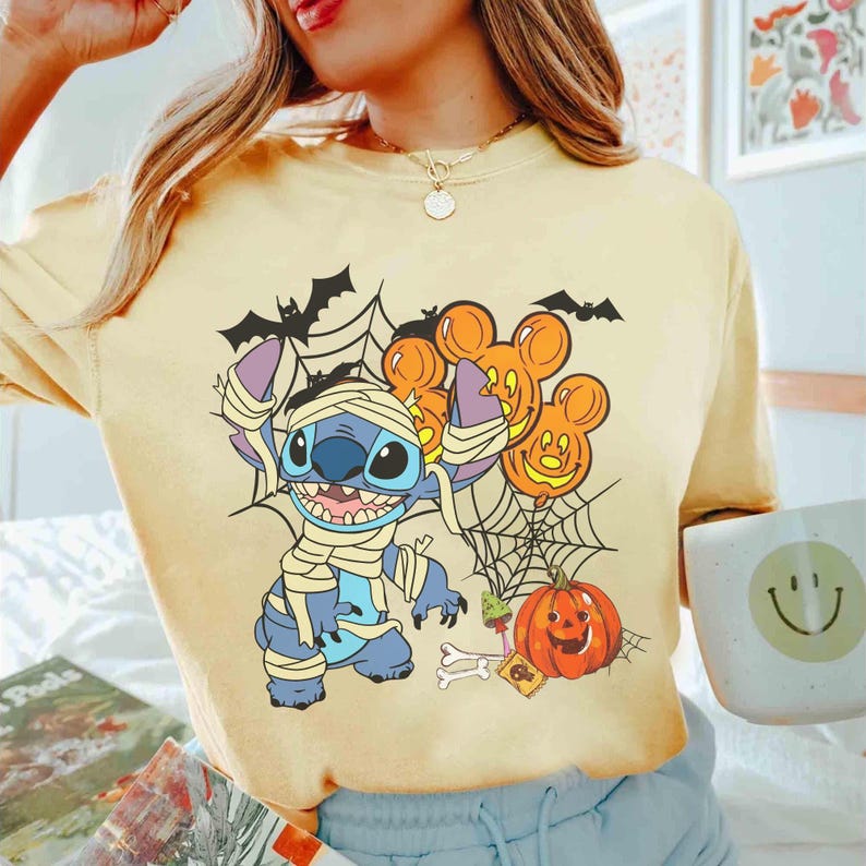 Disney Stitch and Angel Mummy Halloween Costume Shirt, Lilo and Stitch Halloween Shirt, Disneyland Halloween Family Matching Shirt image 6