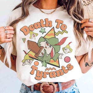 Funny Skippy Rabbit Death To Tyrants T-shirt, 90s Retro Disney Robin Hood Rebellion Graphic Tee, WDW Disneyland Family Trip Matching 2025