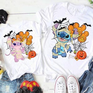 Disney Stitch and Angel Mummy Halloween Costume Shirt, Lilo and Stitch Halloween Shirt, Disneyland Halloween Family Matching Shirt image 1