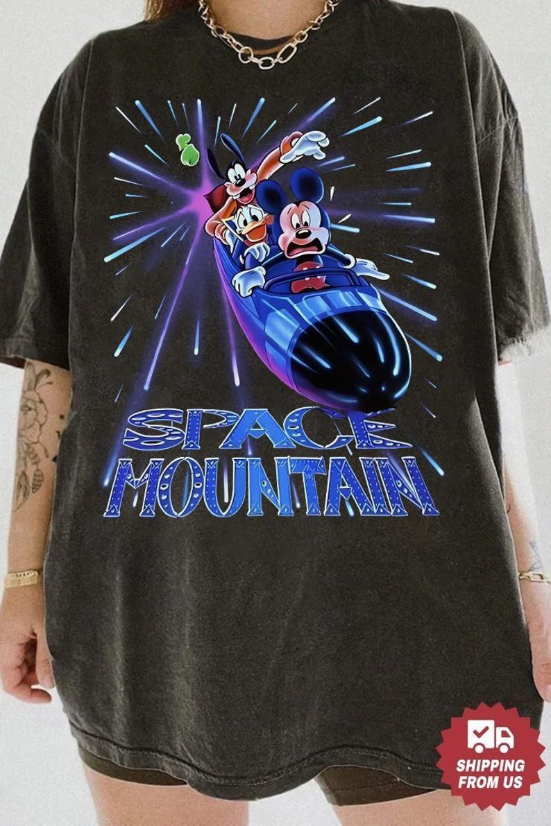 Shirt Disney Space Mountain, shirt Disney Mickey en vrienden Space Mountain, shirt Disney Mickey Donald Goofy, shirt Disneyland familie-uitstapje afbeelding 3