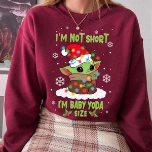 Star Wars Baby Yoda I'm Not Short Santa Hat Christmas Lights Holiday T-shirt, Disneyland Christmas Matching Family Shirts, Christmas Squad image 1