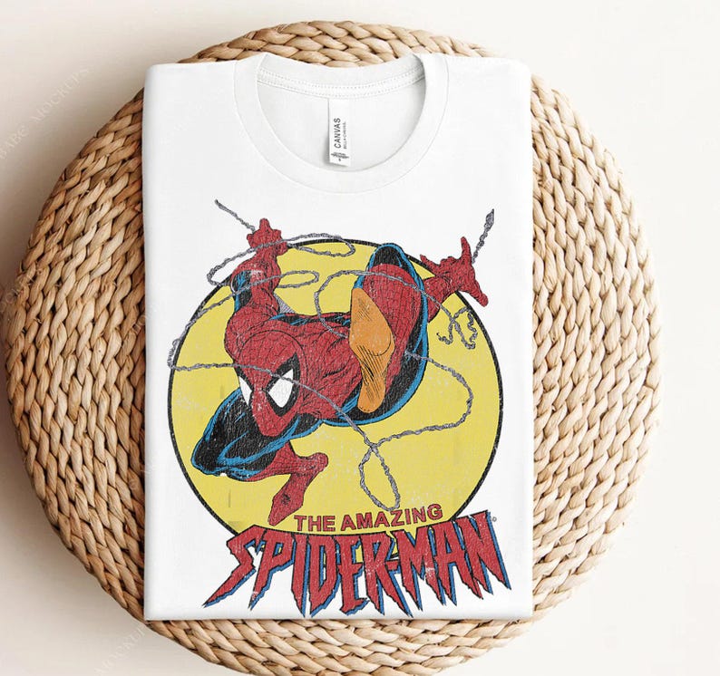マーベル アメイジング・スパイダーマン ヴィンテージ ジャンプロゴ シャツ、ディズニーランド ファミリーお揃いシャツ、マーベルコミックシャツ、WDW エプコット テーマパーク シャツ 画像 3