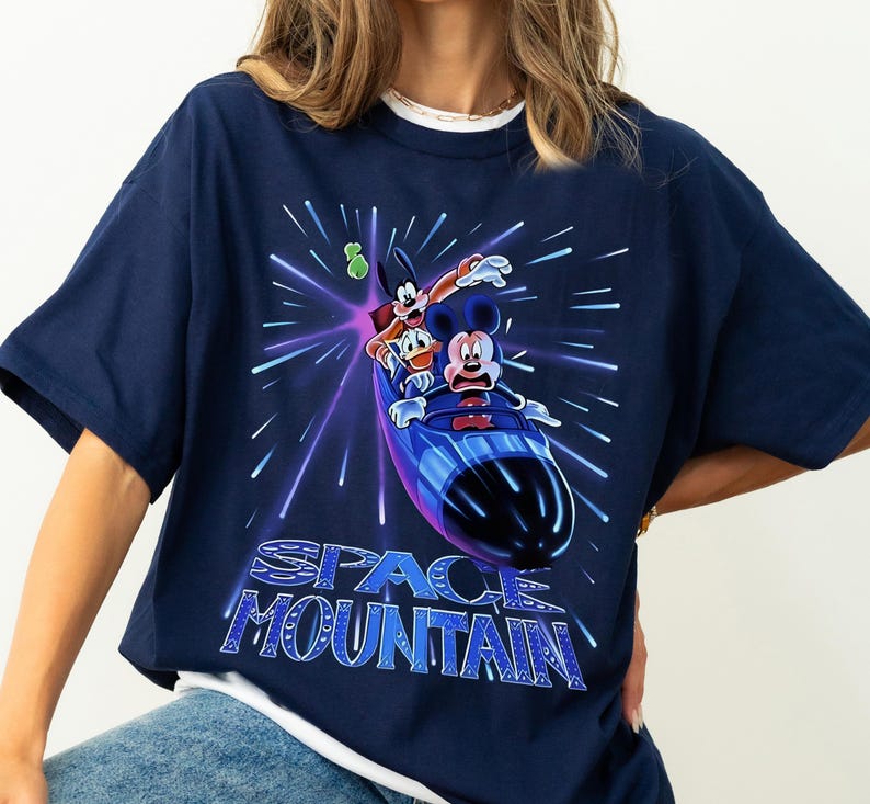 Shirt Disney Space Mountain, shirt Disney Mickey en vrienden Space Mountain, shirt Disney Mickey Donald Goofy, shirt Disneyland familie-uitstapje afbeelding 2