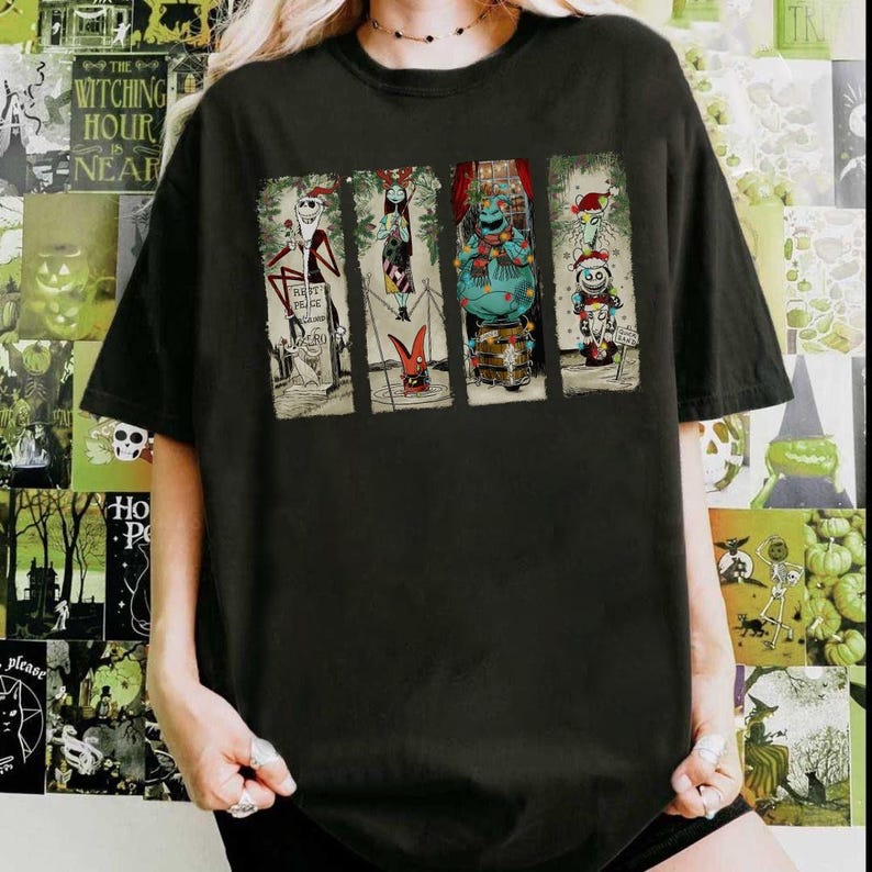 Disney Haunted Mansion The Nightmare Before Christmas Lights Shirt, Jack Skellington Sally Shirt,Disneyland Halloween Christmas Matching Tee image 2