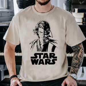 Vintage Disney Star Wars Anakin Skywalker and Darth Vader Half Face Portrait Shirt, Galaxy's Edge Tee, Disneyland WDW Family Matching Shirts