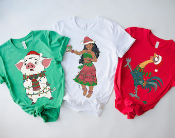 Vintage Disney Moana Christmas Lights Shirt, Moana Princess, Hei Hei Pua Pig Christmas Lights shirt, Disneyland Vacation Christmas Lights