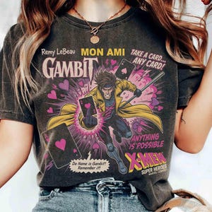 Retro Marvel X-Men Gambit Grafiska Komfortfärger T-shirt, Disney Supper Heroes T-shirt, Marvel Serietidning, MCU Fan Presenter, Marvel Heroes T-shirt