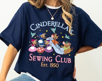 Camiseta vintage del Club de Costura de Cenicienta de Disney (fundada en 1950), camiseta retro de Cenicienta de Disney de Jaq y Gus, camisetas a juego para la familia de Disneyland.