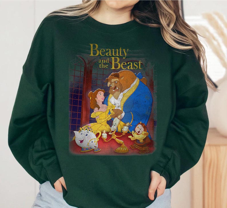 Disney Beauty And The Beast Distressed Vintage Group Shot T-Shirt, Magic Kingdom, Disneyland Family Matching Shirts, Walt Disney World Tee image 2