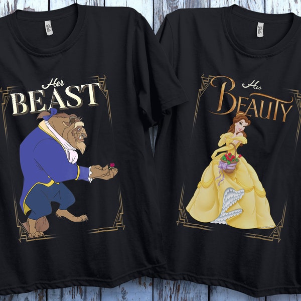 Disney Beauty And The Beast Her Beast His Beauty Belle Graphic Shirt, Disney Family Matching Shirt, WDW Shirt, Disneyland Trip Outfits