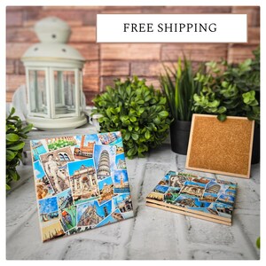 4 Cute Ceramic Coasters - &quot;Italian Landmarks&quot;