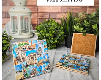 4 Cute Ceramic Coasters - "Italian Landmarks"