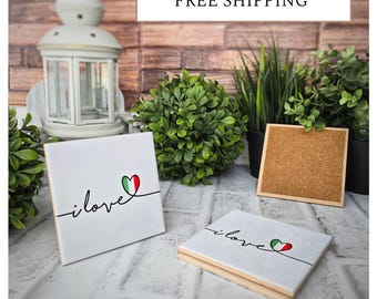 4 Cute Ceramic Coasters - I Love Italy
