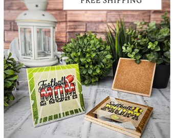 4 Cute Ceramic Coasters - "Sports Mom"