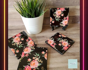 Ceramic Coasters Spring Decor Home decor ideas Housewarming Gift Handmade Gift Ideas Set of 4 Floral Spring Ideas Ceramic Decor