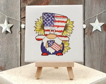 Patriotic Gnome Ceramic Tile With Easel Stand