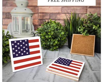 4 Cute Ceramic Coasters - American Flag