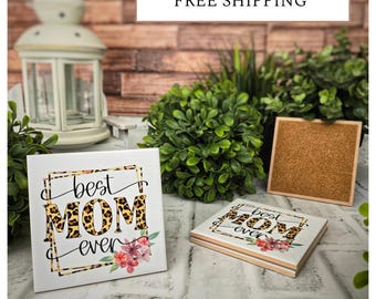 4 Cute Ceramic Coasters - Best Mom Ever