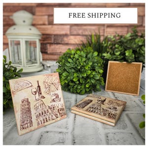 Italian Landmark Ceramic Coasters: Mediterranean Kitchen Decor (Set of 4)