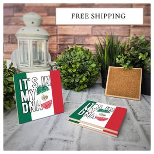 4 Cute Ceramic Coasters - Mexican Flag DNA