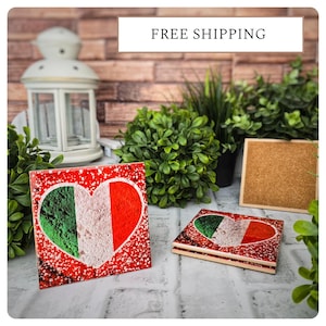 4 Cute Ceramic Coasters - Italian Flag Heart