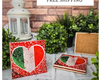 4 Cute Ceramic Coasters - Italian Flag Heart