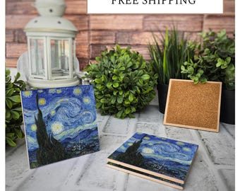 4 Cute Ceramic Coasters - Starry Night