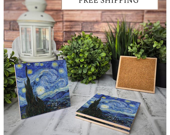 Featured listing image: 4 Cute Ceramic Coasters - Starry Night