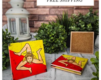 4 Cute "Sicilian Flag"  Ceramic Coasters