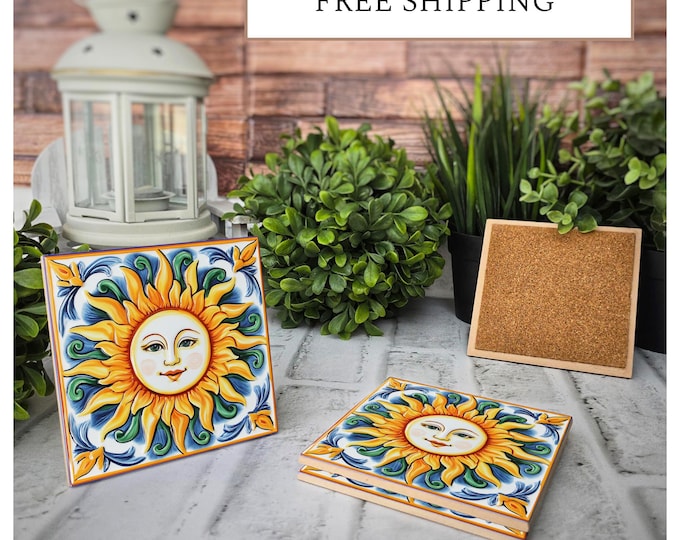 Featured listing image: 4 Cute "Sicilian Sun"  Ceramic Coasters