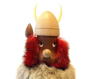 Red Beard, Viking Figurine, Fur Clothing, Horned Helmet, Spear And Shield 1970s Made In Denmark