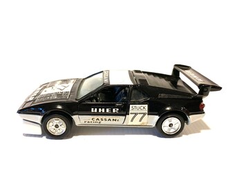 Race Car GAMA Mini BMW M1 M 1:43 891 Uher 77 Cassani Racing Front and Back Spoilers Black and White 1970s Bavaria German Toy Maker