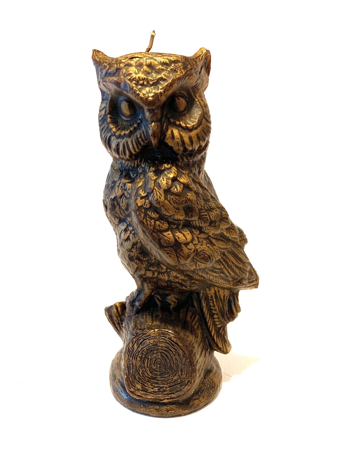 Owl Candle Standing On Log Candle Wax Figurine Brown And Gold Etsy