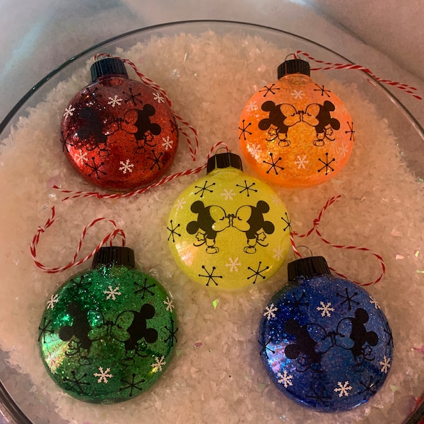 Minnie and Mickey Pride lnspired Glittered Ornaments