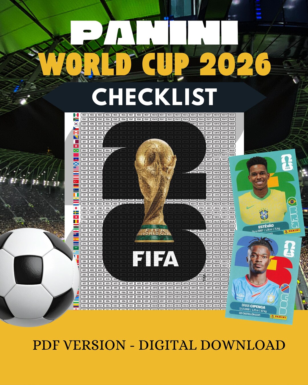 Panini Stickers Checklist FIFA World Cup 2026 Digital Download Tracker ...