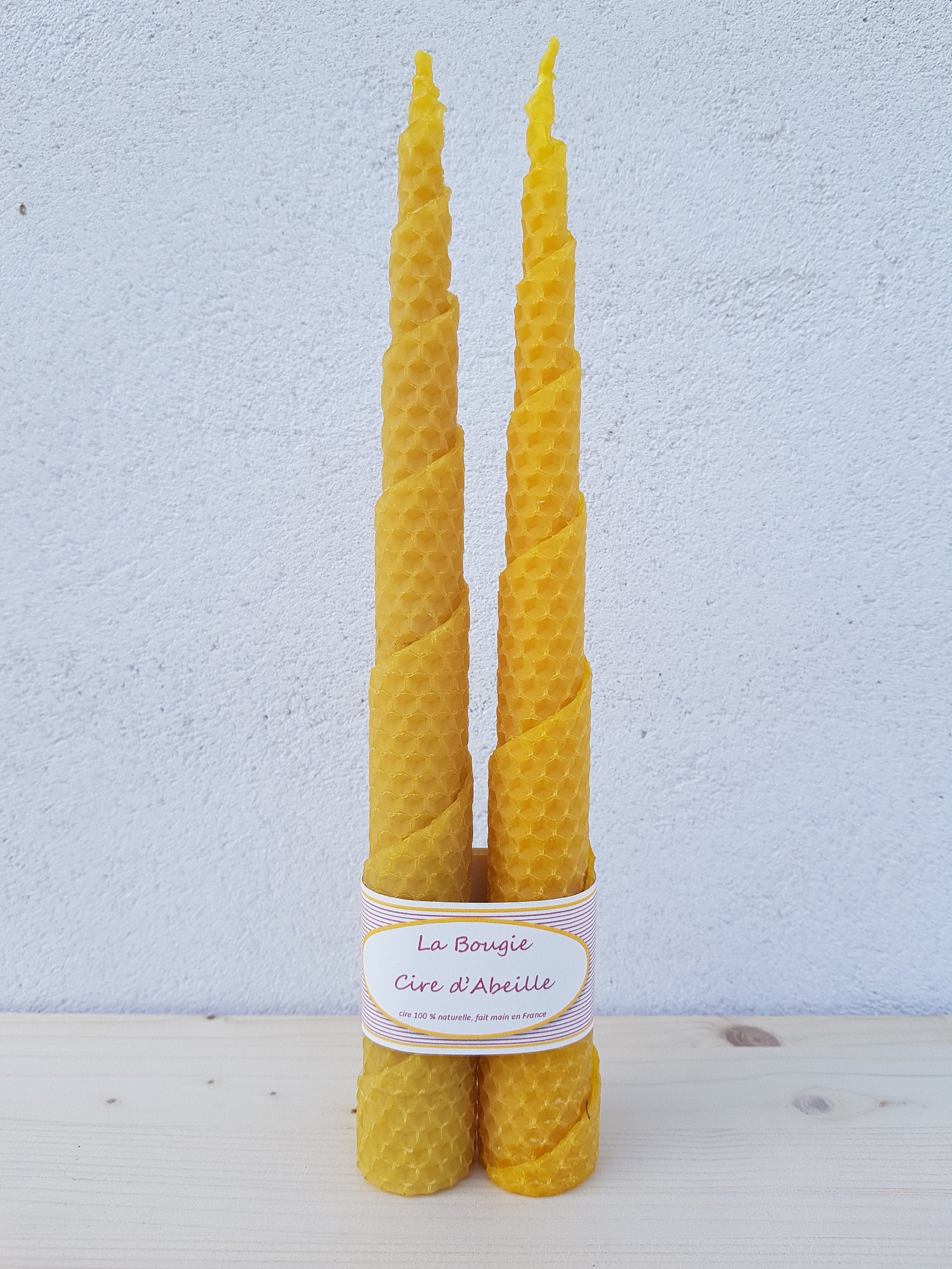 2 Bougies Torsades en Cire d'abeille Hauteur 27 cm X Ø 2.5 cm