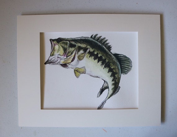 Largemouth Bass, 9 X 12in, 8x10in., Watercolor Painting, Original