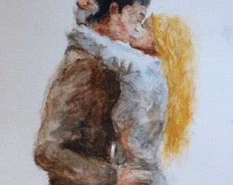 Two in Love, 8x10in., Original watercolor painting