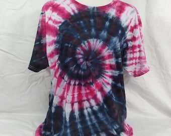 Tie Dye Spiral Pink Black Hand Dyed  Size L large