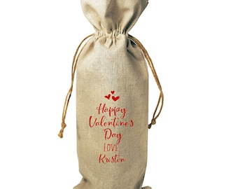 Wine Bottle Gift Bag Valentine's Day Gift Personalized Custom for Boyfriend Girlfriend Bestie Tote with Drawstrings Gift Tag Included