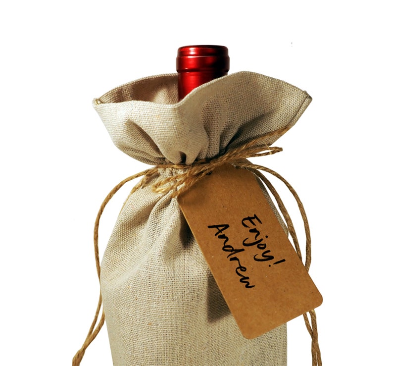 Wine Bag Bottle Burlap Gift Rosh Hashanah Drawstrings Gift Tag Included Pairs Well with Apples Honey Jewish New Year Kosher Wine Shana Tova