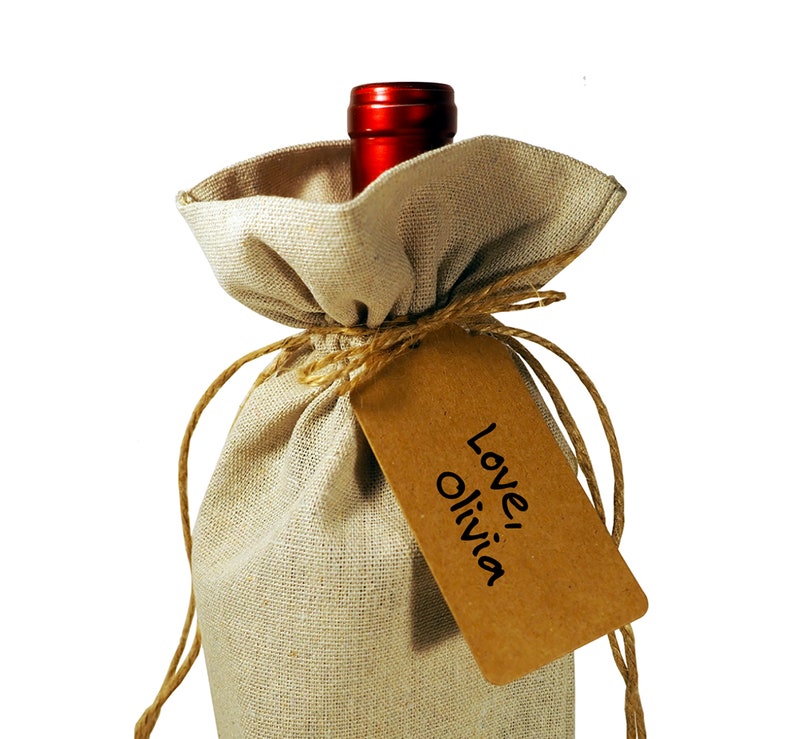 Wine Bottle Burlap Gift Bag Happy Birthday Mother Drawstrings Gift Tag Included Best Mom Ever Happy Birthday For Her Birthday Tote Sack image 2