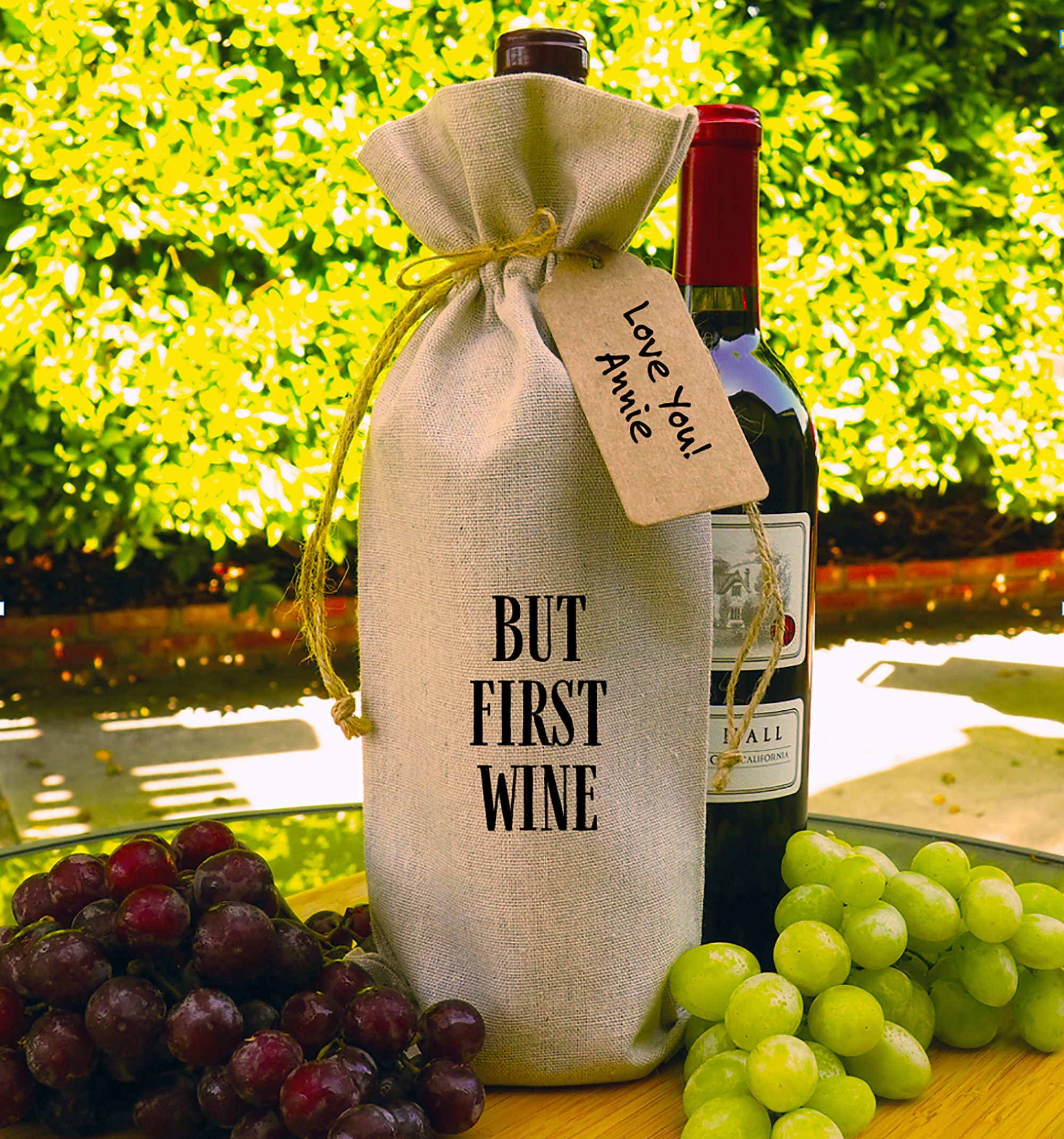 Wine Bottle Burlap Gift Bag Host Hostess Drawstrings Gift Tag Included