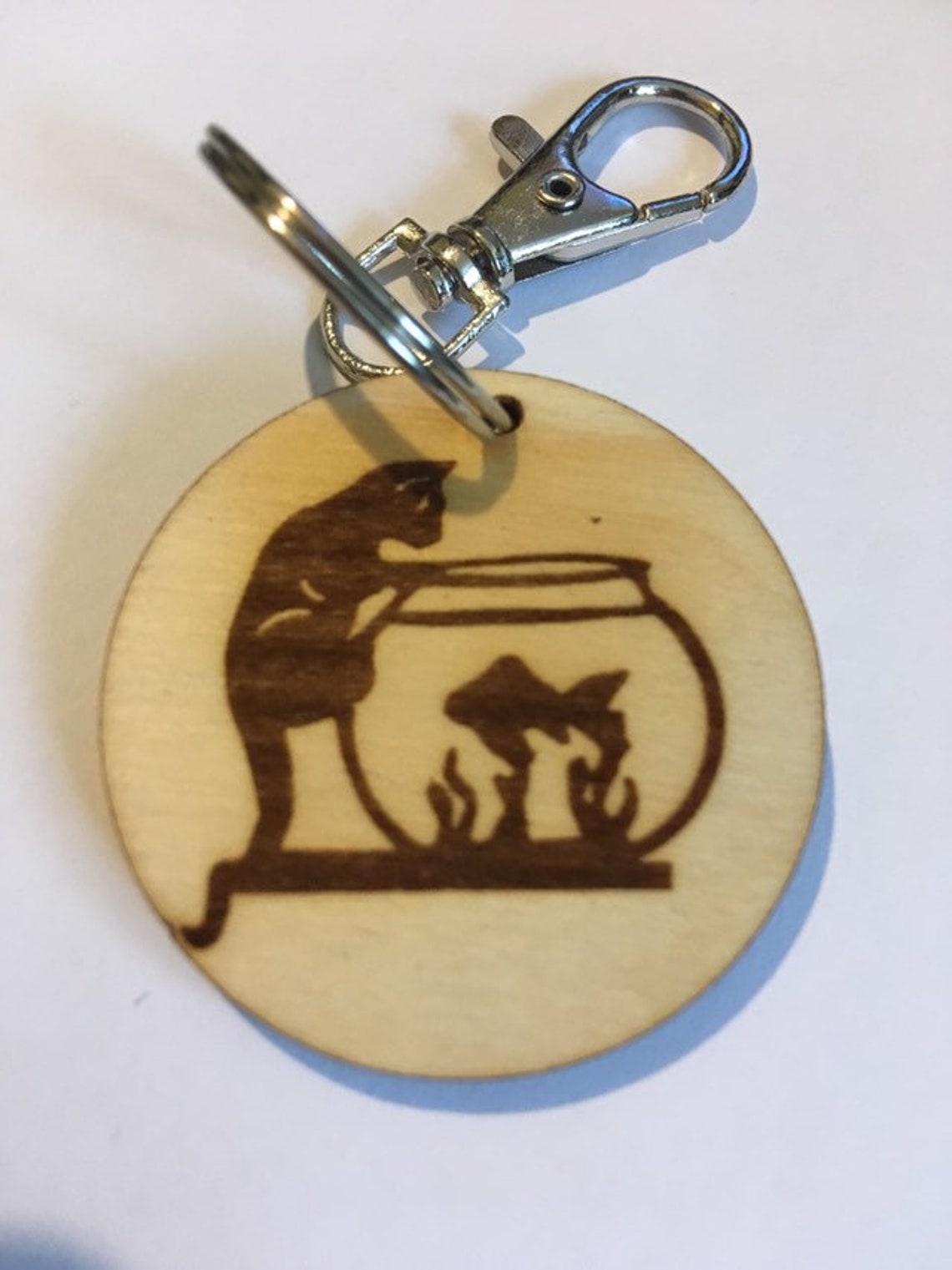 Wooden Laser Engraved Cat Keyring Etsy