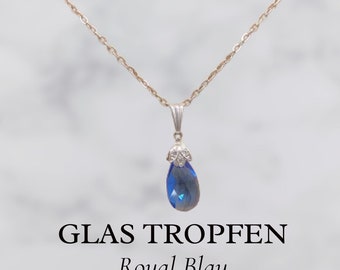 Royal blue stainless steel chain with glass drops