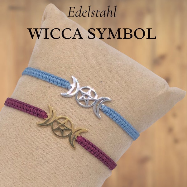 Makramee Armband Wicca Symbol aus Edelstahl