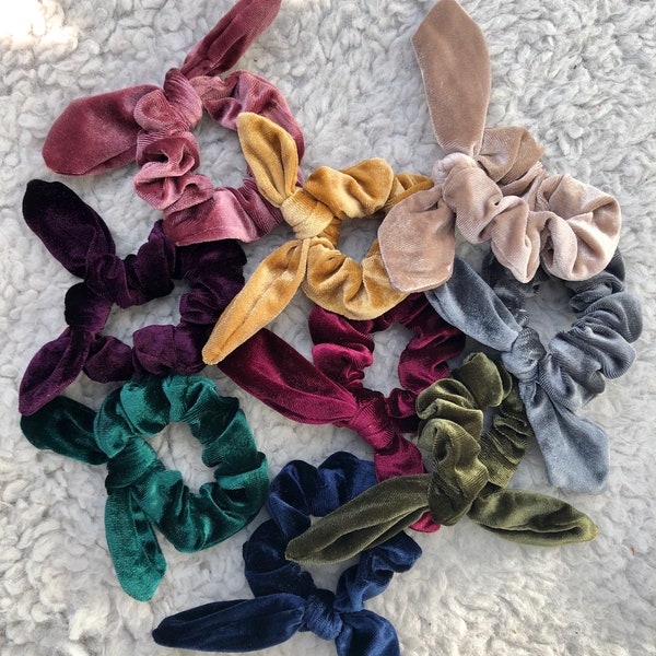 Rabbit Ear Velvet Scrunchie | Girl Hair Accessories | Top Knot Scrunchie | Velvet Soft Scrunchies | Holiday Pony Tail Scrunchie