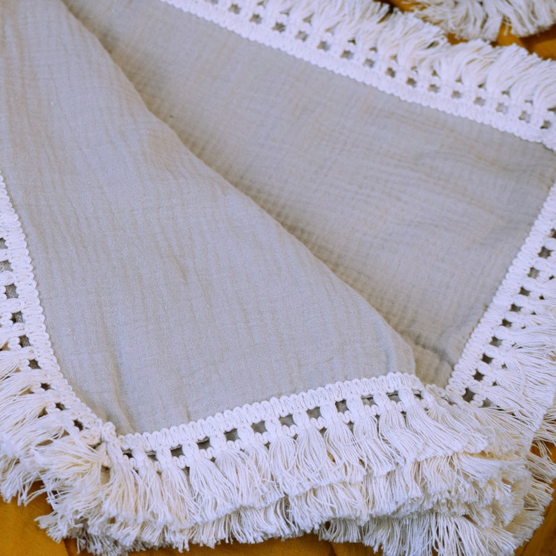 Beige Cream Fringe Swaddle Blanket Baby Muslin Boho Blanket Etsy Canada